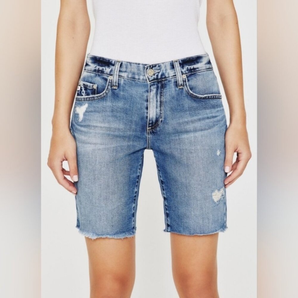 AG Adriano Goldschmidt Nikki Distressed Denim Bermuda Shorts 27
